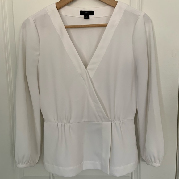 J CREW DRAPEY CRÊPE FAUX WRAP WHITE TOP / BLOUSE / 6P / SMALL / PETITE - Picture 4 of 6